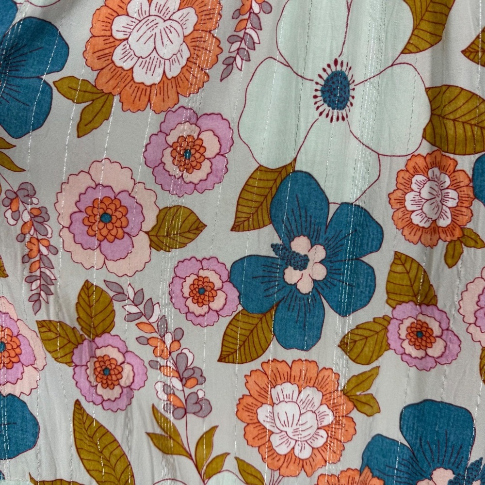 Floral Smocked Tiered Maxi Dress Blue Pink Orange Size M Cottage Core Fairy - Picture 5 of 10